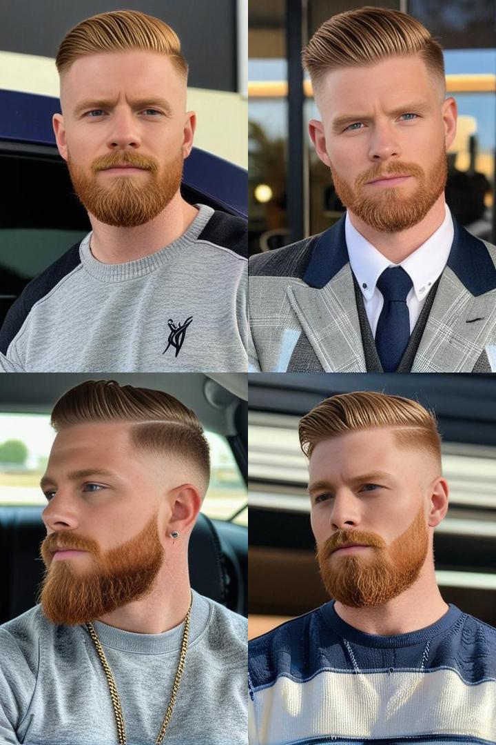 High Fade With Full Ginger Beard