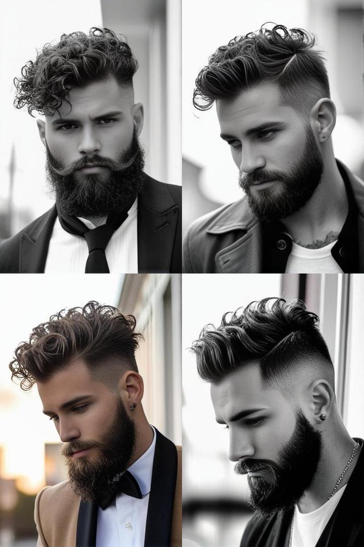 Short Curly Hair Full Beard Combo