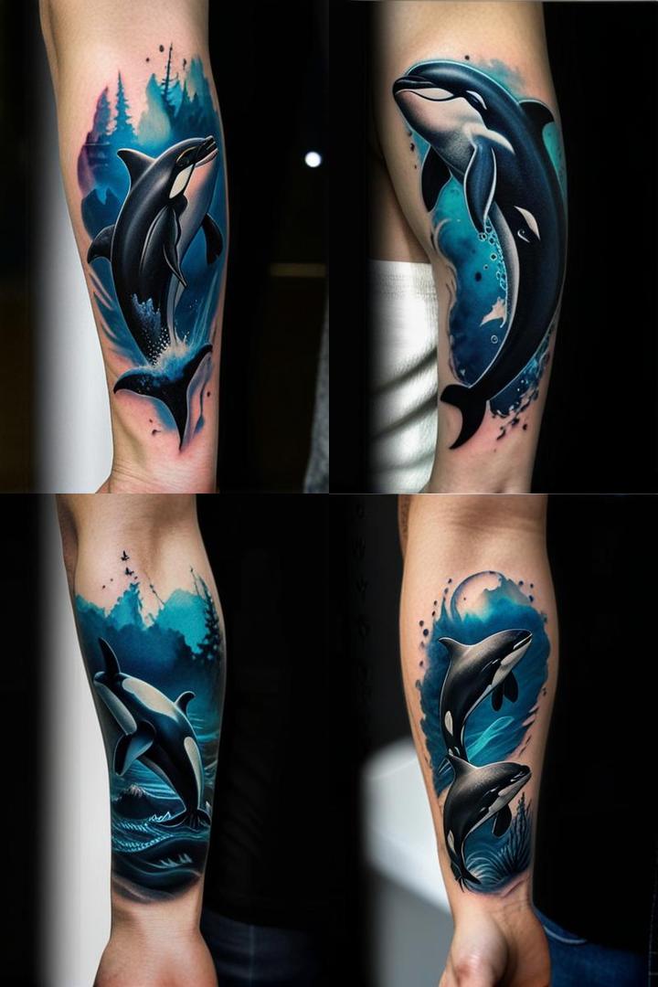 Ocean Blue Orca Pair Tattoo For Men