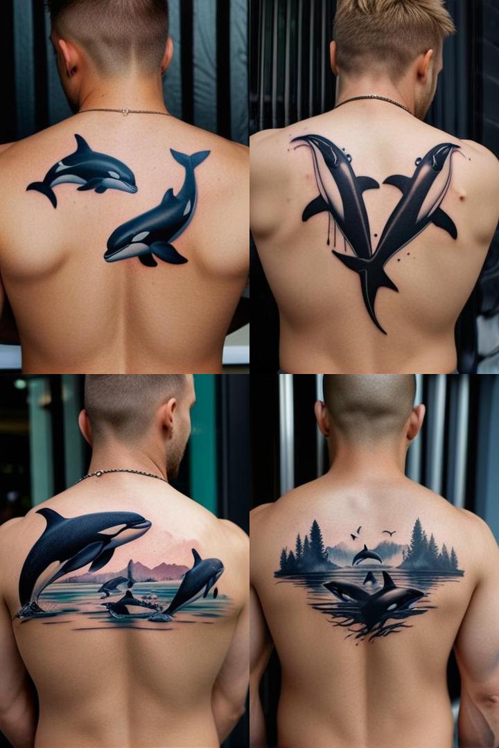 Orca Family Back Tattoo For Men