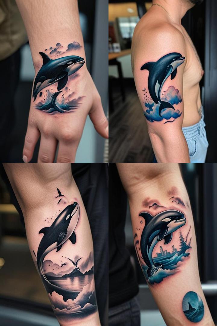 Orca Pod In Clouds Tattoo