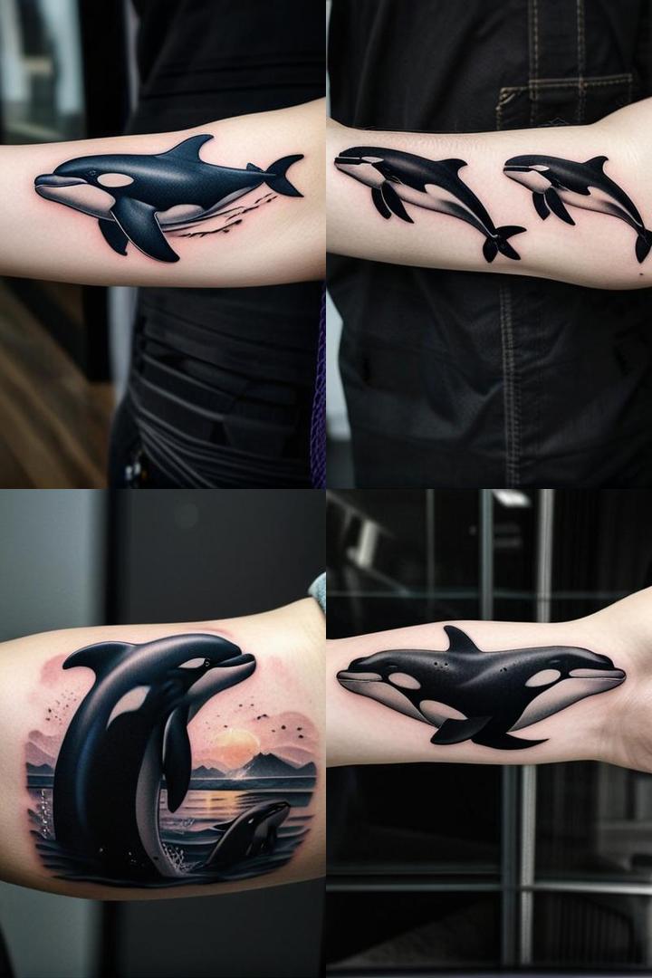 Realistic Orca Duo Tattoo