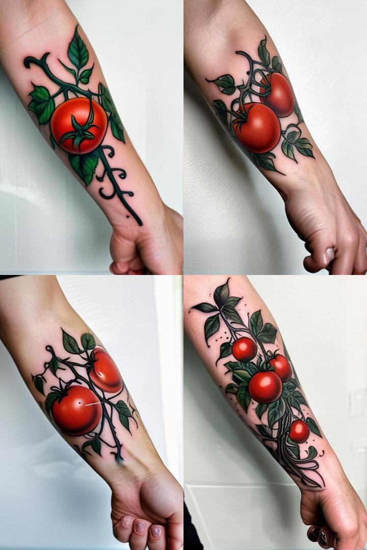 Vibrant Tomato Vine Tattoo Design